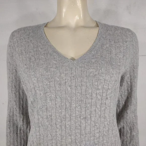 Charter Club gray 2-Ply 100% Cashmere cable knit pullover sweater ladies Medium - Picture 2 of 6